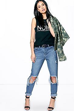 Boohoo Sally Open Knee Slim Leg Boyfriend Jeans
