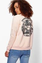 Boohoo Jasmine Japanese Embroidered Bomber Nude