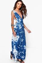 Boohoo Aaradhya Tie Dye Elastic Waist Maxi Dress Blue