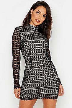 Boohoo Premium Lace High Neck Bodycon Dress