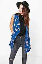 Boohoo Rebecca Printed Waterfall Sleeveless Duster