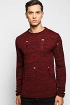 Boohoo Bagel Neck Distressed Space Knit Jumper Wine