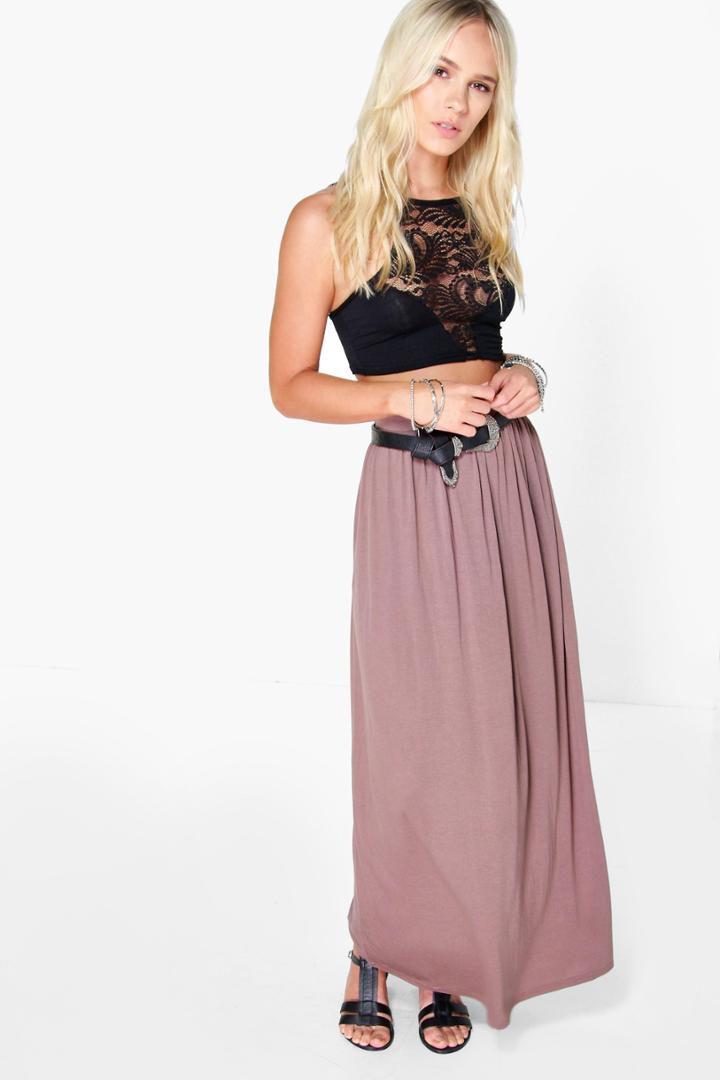 Boohoo Petite Melly Floor Sweeping Viscose Maxi Skirt Mocha