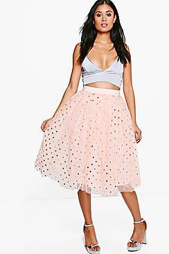 Boohoo Shea Metallic Polka Dot Tulle Skirt