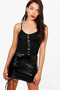 Boohoo Petite Connie Vinyl Ruched Skirt