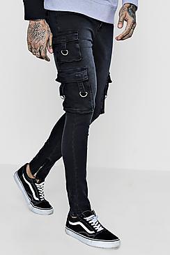 Boohoo Super Skinny Cargo Jeans With Zipped Cuff