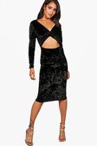 Boohoo Crushed Velvet Ruched Cut Out Midi Dress