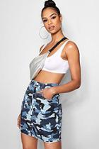 Boohoo Stella Blue Camo Print Micro Mini Denim Skirt