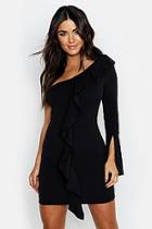 Boohoo One Sleeve Ruffle Detail Bodycon Dress