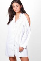 Boohoo Plus Tina Stripped Open Shoulder Dress Ivory