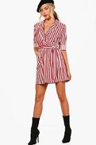Boohoo Larissa Stripe Wrap Front Midi Shirt Dress