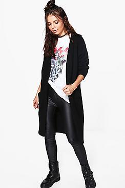 Boohoo Lottie Rib Cuff Longline Pocket Cardigan