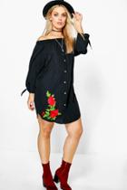 Boohoo Plus Lana Embroidered Off The Shoulder Dress Black