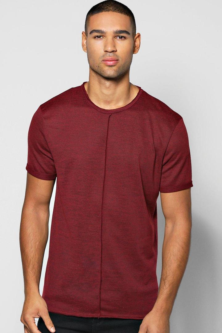 Boohoo Raw Edge Space Dye T Shirt Wine