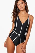 Boohoo Petite Sophie Contrast Piping Swimsuit
