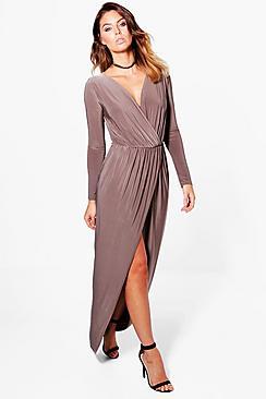 Boohoo Slinky Wrap Top Maxi Dress