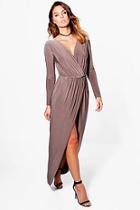 Boohoo Slinky Wrap Top Maxi Dress