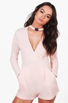 Boohoo Rosina Double Buckle Detail Playsuit Nude
