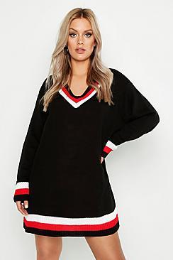 Boohoo Plus Stripe Contrast V Neck Jumper Dress