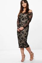 Boohoo Plus Lottie Lace Open Shoulder Midi Dress Black