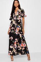 Boohoo Cap Sleeve Shirred Waist Floral Maxi Dress