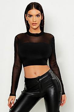 Boohoo Square Neck Mesh Crop Top