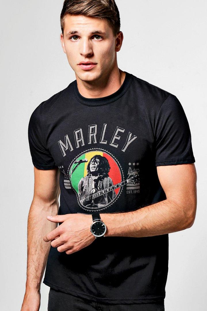 Boohoo Graffiti Emblem Bob Marley T Shirt Black