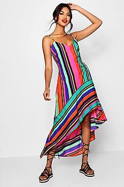 Boohoo Isabelle Asymmetric Bold Stripe Maxi Dress
