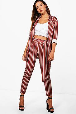 Boohoo Sarah Stripe Belted Trouser