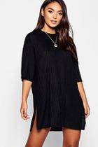 Boohoo Petite Nitted Rib Slouchy T-shirt Dress