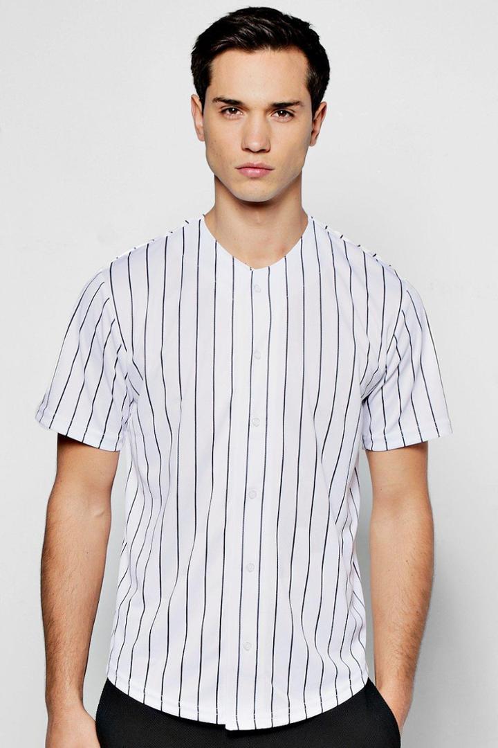 Boohoo Pinstripe Baseball T Shirt White