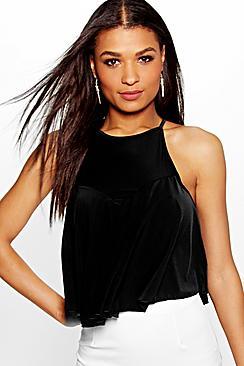 Boohoo Slinky Cross Back Swing Crop Cami