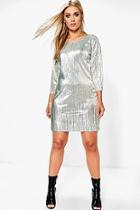 Boohoo Plus Lizzie Metallic Crinkle Shift Dress