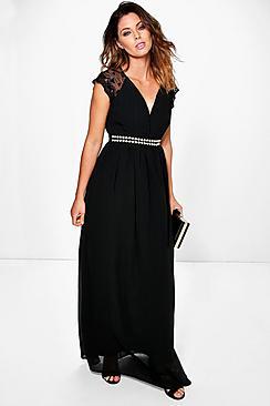 Boohoo Boutique Dia Lace Sleeve Embellished Maxi Dress