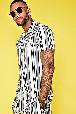 Boohoo Multi Stripe Short Sleeve Revere Shirt Co-ord