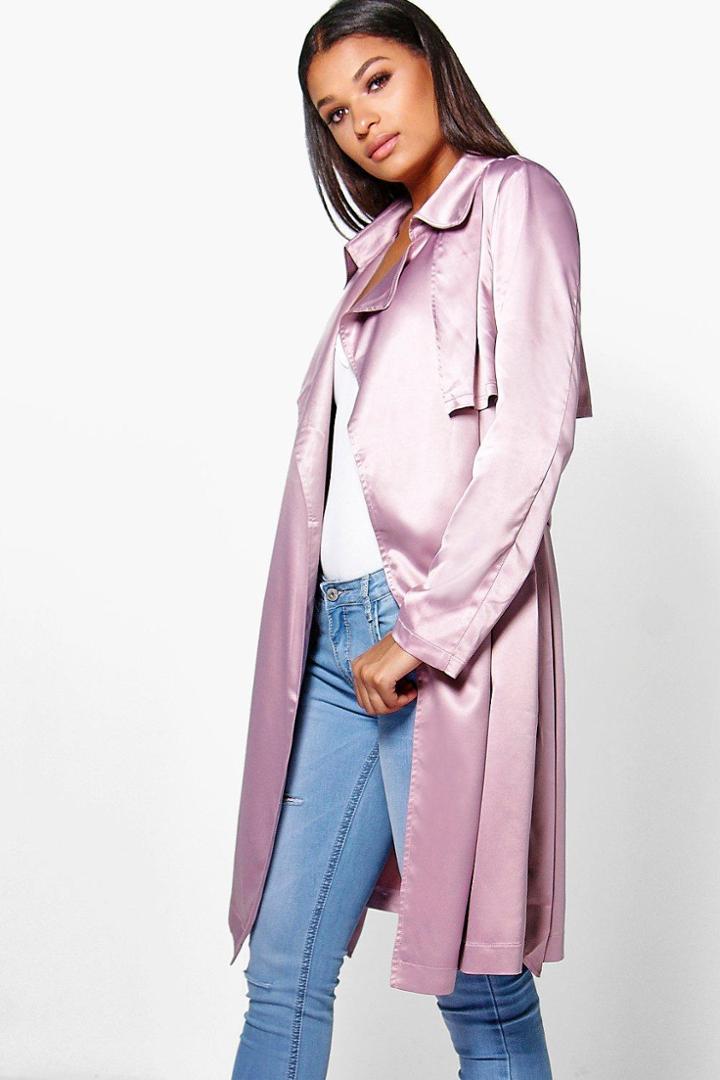 Boohoo Boutique Millie Silky Midi Trench Mauve