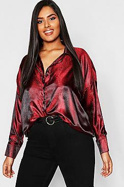 Boohoo Plus Jaquard Leopard Satin Oversized Shirt