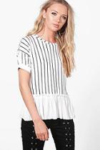 Boohoo Ria Ruffle Stripe T-shirt