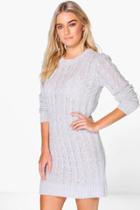 Boohoo Mollie Boucle Cable Knit Dress Grey