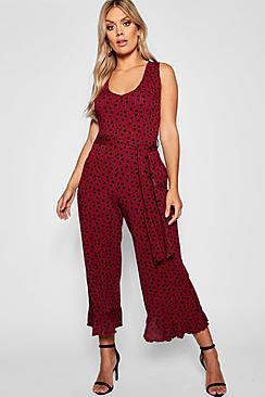 Boohoo Plus Spotty Rib Culotte Jumpsuit