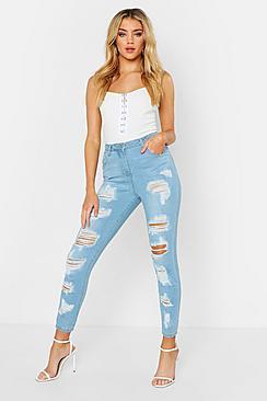 Boohoo High Waisted Distressed Skinny Jean