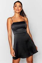 Boohoo Satin Square Neck Skater Dress