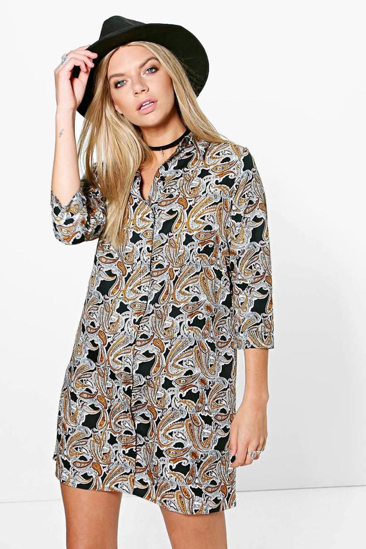 Boohoo Bernadette Paisley Shirt Dress Black