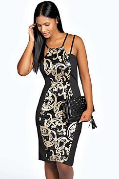 Boohoo Zoe Sequin Panel Midi Dress