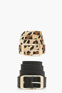 Boohoo Two Pack Leopard And Suedette Boyfriend Belts