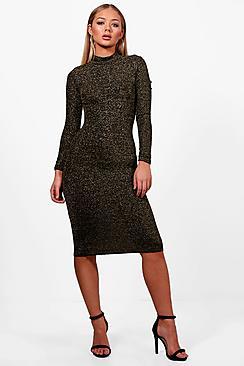 Boohoo Alicia Long Sleeve Sparkle Bodycon Dress
