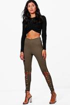 Boohoo Lottie Eyelet Lace Up Stretch Trousers