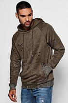 Boohoo Over The Head Distressed Hoodie With Enzyme Wash