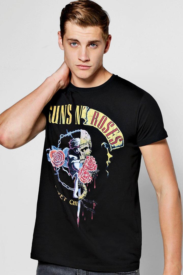 Boohoo Guns N Roses Spliced License Print T Shirt Black