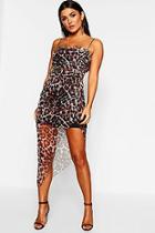 Boohoo Mesh Leopard Print Ruched Midi Dress